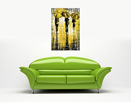 Canvas It Up Kunstdruck auf Leinwand, Ölfarbendruck, abstraktes Gemälde von Leonid AfrÃ©mov, Motiv Regenschirme im Regen Europäisch 7- 20" X 30" (50CM X 76CM) gelb