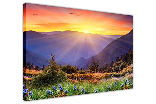 CANVAS IT UP Sunrise Mountain View Landschaft gerahmtes Leinwandbild, Kunstdruck Dekoration Bilder Blumenmuster Art Größe: A1-86,4 x 61 cm (86 cm x 60 cm)