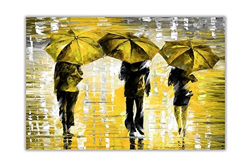 CANVAS IT UP Landschaft gelb 3 Schirme von Leonid Afremov auf Leinwand, Bilder fertig gerahmt Drucke Home Deco Poster Größe: 101,6 x 76,2 cm (101 x 76 cm)