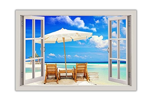 CANVAS IT UP Strand Urlaub 3D Fenster Effekt Leinwand Bilder Home Deco Wall Art Prints Größe: A3-40,6 x 30,5 cm (40 cm x 30 cm)