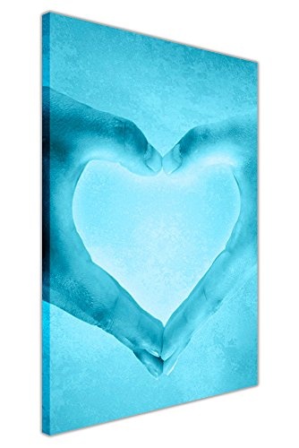 CANVAS IT UP Bedruckte Leinwand: Zwei Hände Formen EIN Herz, Farbe: blau, Romantisches Design, für HeimdekorationGröße: A2 (60 x 40 cm).