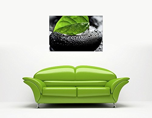 CANVAS IT UP Green Leaf auf Schwarz Pebble auf gerahmter Kunstdrucke auf Leinwand, Bilder Blumenmuster Art Größe: 101,6 x 76,2 cm (101 x 76 cm)