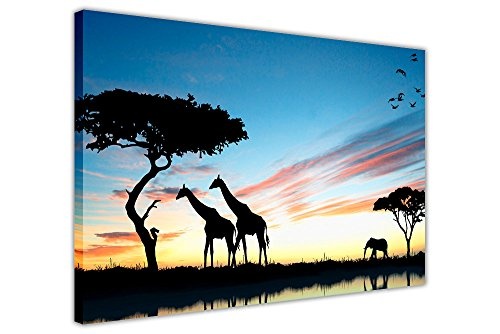 CANVAS IT UP Afrika Wildlife Silhouette Giraffen Elefanten Vögel Gerahmte Bilder auf Leinwand, Prints Größe: 101,6 x 76,2 cm (101 x 76 cm)