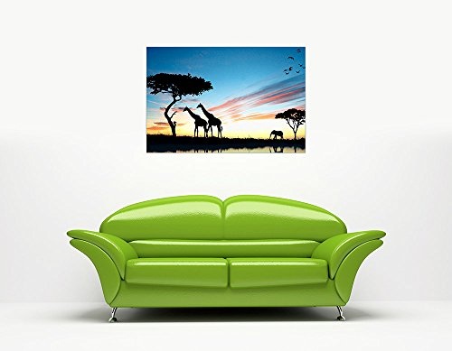 CANVAS IT UP Afrika Wildlife Silhouette Giraffen Elefanten Vögel Gerahmte Bilder auf Leinwand, Prints Größe: 101,6 x 76,2 cm (101 x 76 cm)