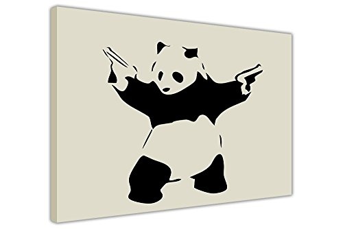 CANVAS IT UP Iconic Panda mit Guns Leinwand Banksy Art Wand Prints Raum Dekoration Creme Bilder