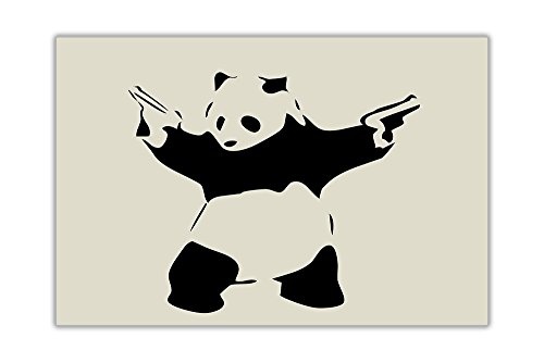 CANVAS IT UP Iconic Panda mit Guns Leinwand Banksy Art Wand Prints Raum Dekoration Creme Bilder