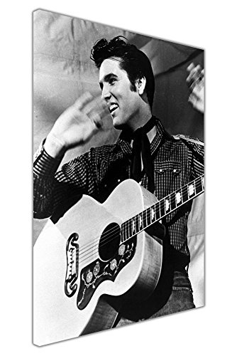 CANVAS IT UP Leinwandbild, Kunstdruck Elvis Presley und Gitarre, Hollywood-Legenden, schwarz und weiß Europäisch 04-20" X 16" (50CM X 40CM) schwarz/weiß