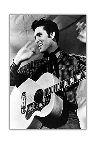 CANVAS IT UP Leinwandbild, Kunstdruck Elvis Presley und Gitarre, Hollywood-Legenden, schwarz und weiß Europäisch 04-20" X 16" (50CM X 40CM) schwarz/weiß