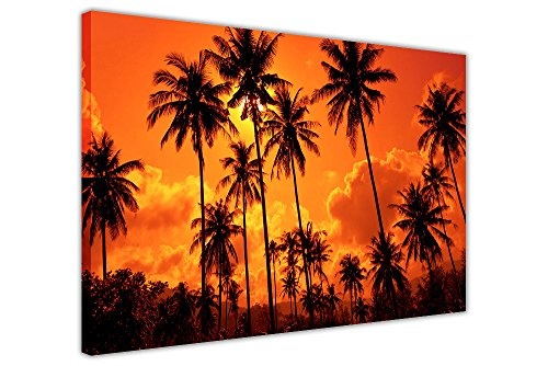 CANVAS IT UP Farbe: orange und Palmen Druck auf Leinwand handgefertigt Kunstdruck Wandbild auf Rahmen aus Holz Foto Dekoration 03-20" X 12" (50CM X 30CM) Orange