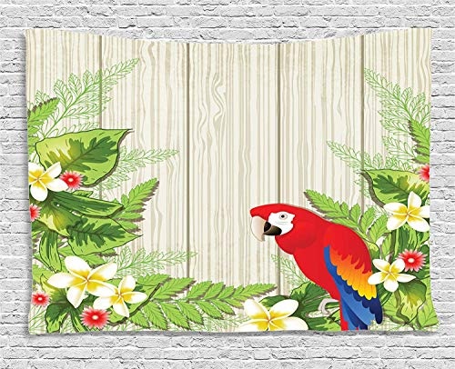 MLNHY Parrot Tapestry, Tropic Flowers and African Parrot...