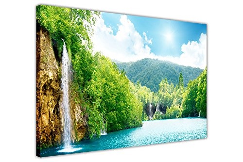 CANVAS IT UP Wasserfall und Forest Landschaft Prints auf Leinwand, Bilder Hand gedehnt um 1,8 cm stark Kiefernholz Rahmen Home Dekoration