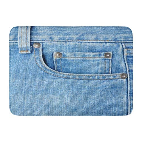 KENTONG Hill Bath Mat Cotton Blue Rivet Pocket on Jeans...