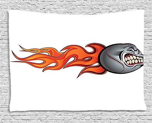 MLNHY Sports Decor Tapestry, Flaming Angry Baseball...