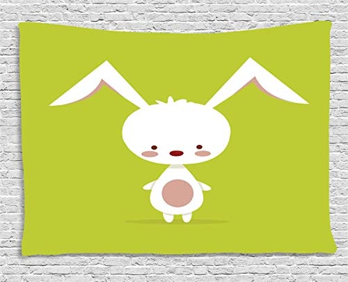 MLNHY Bunny Tapestry, Cartoon Character on a Green...