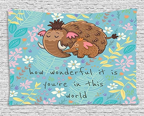 MLNHY Quote Tapestry, Parent and Baby Elephant on a...