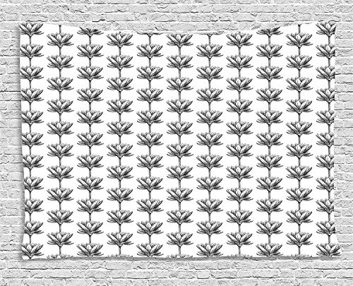 MLNHY Lotus Tapestry, Monochrome Lotus Flowers Sketch Style Chinese Cultural Symbols Stalks and Petals, Wall Hanging for Bedroom Living Room Dorm, 80 W X 60 L Inches, Black White