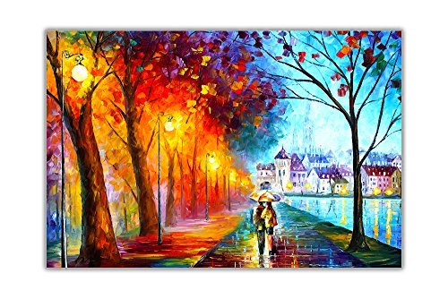 Ölgemälde-Nachdruck auf Leinwand "City By The Lake" von Leonid Afremov, auf Rahmen, canvas, 06- A0 - 40" X 30" (101CM X 76CM)