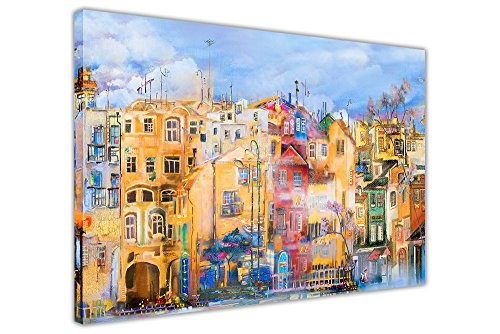 CANVAS IT UP Bunte Stadt Leinwandbild Art Wand Bilder Raum Dekoration Prints Größe: A1-86,4 x 61 cm (86 cm x 60 cm)