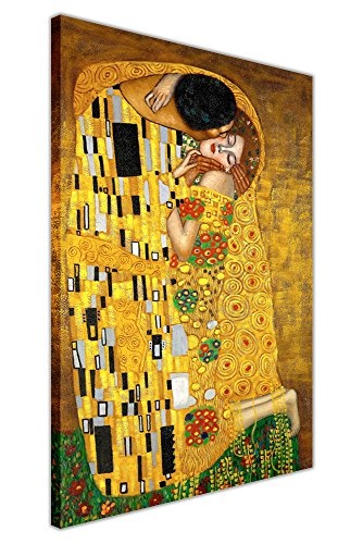 CANVAS IT UP Leinwanddruck des Gemäldes "Der Kuss" von Gustav Klimt, Hochformat, großer Druck auf Leinwand, ideal als Dekoration fürs Zuhause, Portraitfotos, Bild, Dekodruck, Klassiker