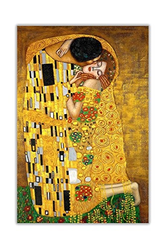 CANVAS IT UP Leinwanddruck des Gemäldes "Der Kuss" von Gustav Klimt, Hochformat, großer Druck auf Leinwand, ideal als Dekoration fürs Zuhause, Portraitfotos, Bild, Dekodruck, Klassiker