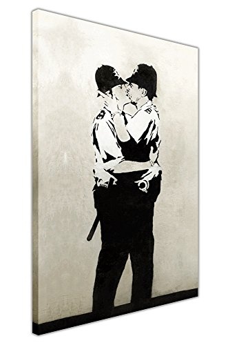 CANVAS IT UP berühmten Banksy Kissing Kupfer gerahmtes Leinwandbild, Kunstdruck Home Deco Bilder Größe: 101,6 x 76,2 cm (101 x 76 cm)