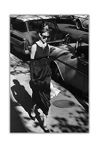 CANVAS IT UP Schwarz und Weiß Audrey Hepburn Frühstück bei Tiffany auf Rahmen Leinwand Art Wand Bilder Home Deco Film Prints, schwarz/weiß, 06- A0-40" X 30" (101CM X 76CM)