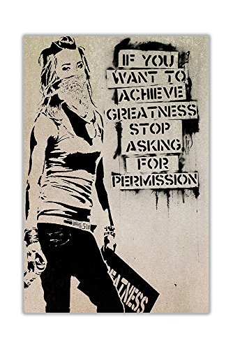 CANVAS IT UP Inspirierende Banksy Zitat erreichen, Größe Maskiert Girl Graffiti Art Prints Leinwand Art Wand Bilder Größe: A3-40,6 x 30,5 cm (Größe: 40 cm x 30 cm)