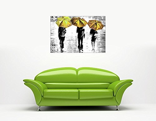 CANVAS IT UP 3 gelb Regenschirme von Leonid Afremov Leinwand Abstrakte Art Prints Gerahmte Bilder Schwarz und Weiß Poster Home Deco Größe: 101,6 x 76,2 cm (101 x 76 cm)