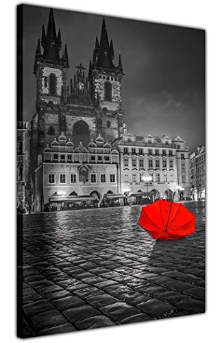 CANVAS IT UP Schwarz-Weiß-Bilder auf Leinwand Wandbild Stadt Prag, Dach, mit 18 mm mit Giclée Leinwanddruck, canvas, rot, 05- A1-34" X 24" (86cm X 60cm)