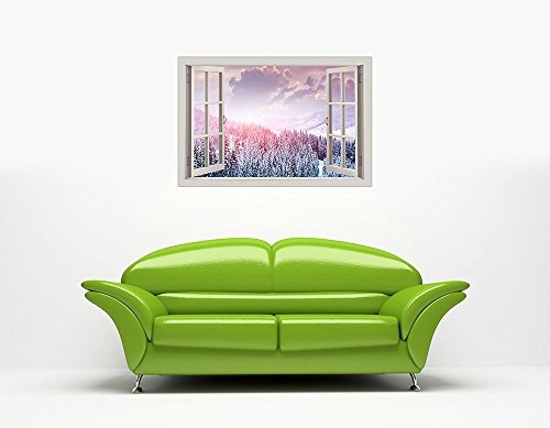CANVAS IT UP Winter Bild von Snowy Trees 3D-Fenster, Bay Effekt Rahmen Leinwand Bilder Wand Art Prints Größe: 101,6 x 76,2 cm (101 x 76 cm)