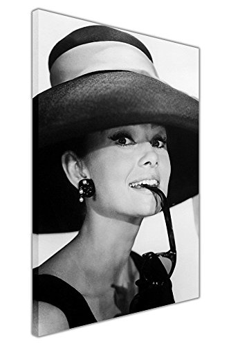 Gerahmtes Leinwandbild, Schwarz/Weiß, Audrey-Hepburn-Motiv, mit Sonnenbrille, Kunstdruck, schwarz / weiß, 03- A2 - 24" X 16" (60CM X 40CM)