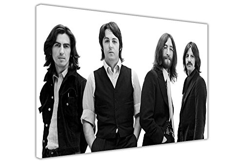 Kunstdruck auf Leinwand, Schwarz-Weiß, Motiv: Beatles (Musik-Legenden), 1969 Fotoshooting, Kunstdruck, Raum-Dekoration , canvas holz, schwarz, 09- A0 - 40" X 30" (101CM X 76CM)