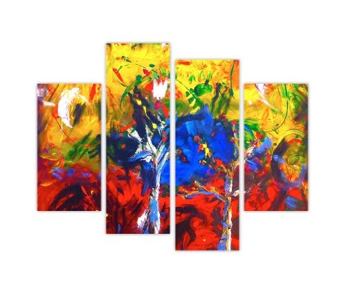 Blau Gelb Rot Abstrakt Impressions auf Leinwand Wand Kunst Fotos Foto Kunstdruck 4-Teilig 88,9 cm 90 cm Breite/71,1 cm 71 cm hoch extra large modern art