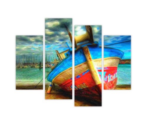 Kunstdruck auf Leinwand 30 x Blau und Rot Boot zu...