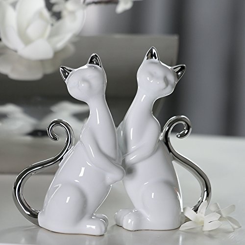 Figur Katze Milly Keramik weiß/glasiert silbernem...