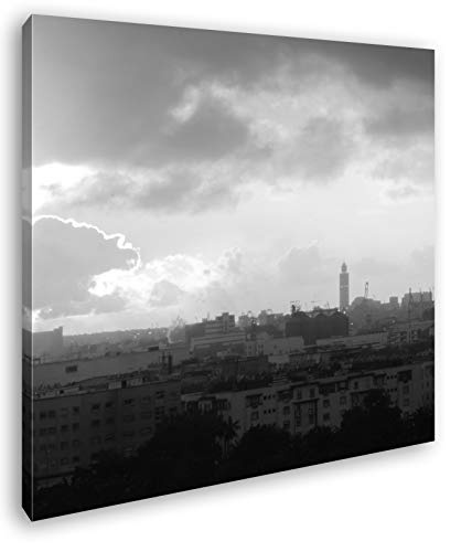 deyoli Sonnenaufgang über Casablanca Format: 40x40 Effekt: Schwarz&Weiß als Leinwandbild, Motiv fertig gerahmt auf Echtholzrahmen, Hochwertiger Digitaldruck mit Rahmen, Kein Poster oder Plakat