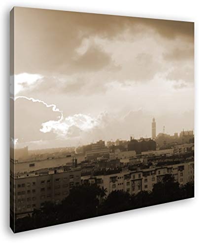 deyoli Sonnenaufgang über Casablanca Format: 60x60 Effekt: Sepia als Leinwandbild, Motiv fertig gerahmt auf Echtholzrahmen, Hochwertiger Digitaldruck mit Rahmen, Kein Poster oder Plakat