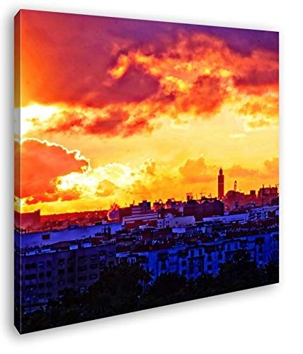 deyoli Sonnenaufgang über Casablanca Format: 40x40 Effekt: Zeichnung als Leinwandbild, Motiv fertig gerahmt auf Echtholzrahmen, Hochwertiger Digitaldruck mit Rahmen, Kein Poster oder Plakat