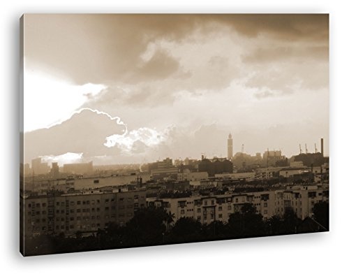 deyoli Sonnenaufgang über Casablanca Format: 120x80 Effekt: Sepia als Leinwandbild, Motiv fertig gerahmt auf Echtholzrahmen, Hochwertiger Digitaldruck mit Rahmen, Kein Poster oder Plakat