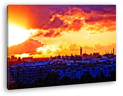 deyoli Sonnenaufgang über Casablanca Format: 120x80 Effekt: Zeichnung als Leinwandbild, Motiv fertig gerahmt auf Echtholzrahmen, Hochwertiger Digitaldruck mit Rahmen, Kein Poster oder Plakat