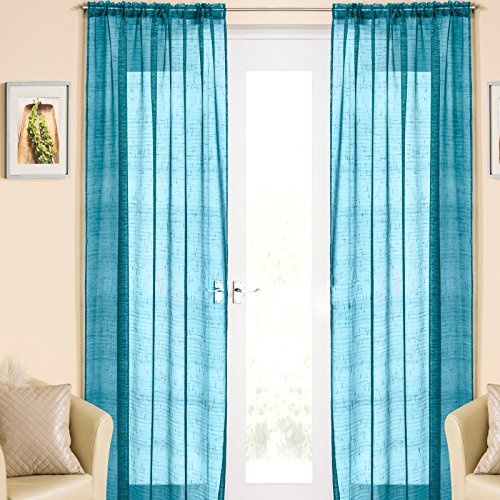 Teal Blue Silver Sparkle Voile Curtain Panel Slotted Top...