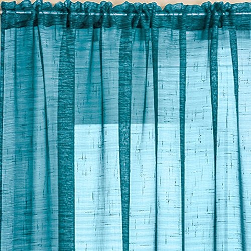 Teal Blue Silver Sparkle Voile Curtain Panel Slotted Top 54 Wide x 48 Drop (138 cm x 122 cm) by CASABLANCA