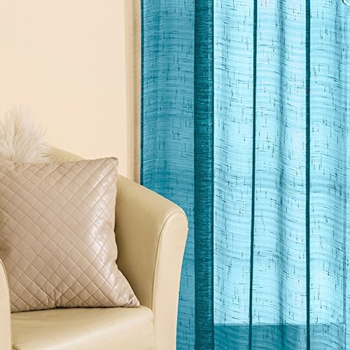 Teal Blue Silver Sparkle Voile Curtain Panel Slotted Top 54 Wide x 48 Drop (138 cm x 122 cm) by CASABLANCA