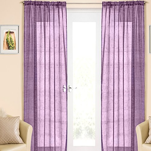 Purple Silver Sparkle Voile Curtain Panel Slotted Top 54 Wide x 72 Drop (138 cm x 183 cm) by CASABLANCA