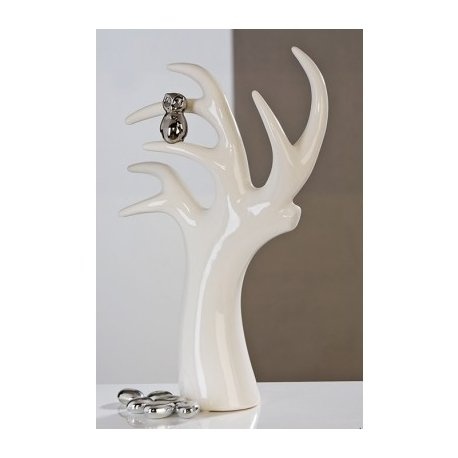 Skulptur Tree mit Eule weiss