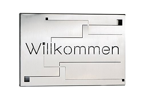 Wandschild Willkommen, Edelstahl, 20x30 cm