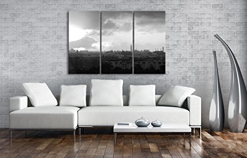 Sonnenaufgang über Casablanca Format: 3-teilig 120x80 Effekt: Schwarz/Weiß als Leinwandbild Motiv fertig gerahmt auf Echtholzrahmen, Hochwertiger Digitaldruck mit Rahmen, Kein Poster oder Plakat