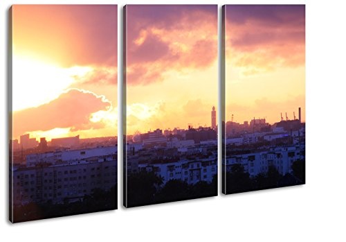 deyoli Sonnenaufgang über Casablanca Format: 3-teilig 120x80 als Leinwandbild, Motiv fertig gerahmt auf Echtholzrahmen, Hochwertiger Digitaldruck mit Rahmen, Kein Poster oder Plakat