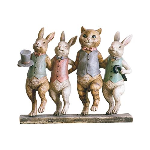 Skulpturen Katze und Kaninchen Vier Tanz im amerikanischen Stil Wohnzimmer Hauptdekorationen Ornamente Retro Harz Handwerk Vivid Form, American Broadway ist sowohl visuell