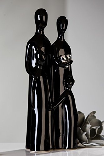 Dekorative Skulptur FAMILIE aus Keramik schwarz/silber Höhe 38 cm